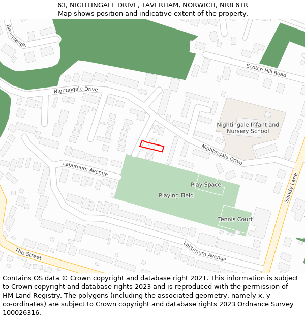 63, NIGHTINGALE DRIVE, TAVERHAM, NORWICH, NR8 6TR: Location map and indicative extent of plot