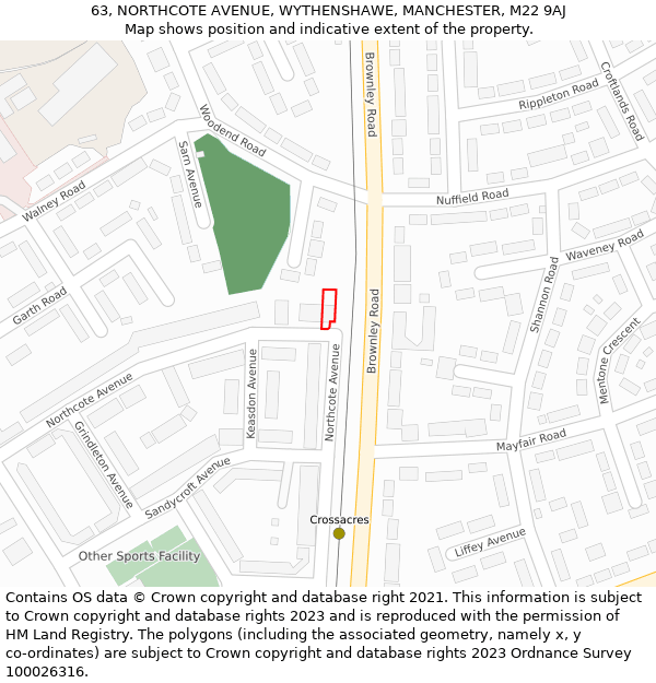 63, NORTHCOTE AVENUE, WYTHENSHAWE, MANCHESTER, M22 9AJ: Location map and indicative extent of plot
