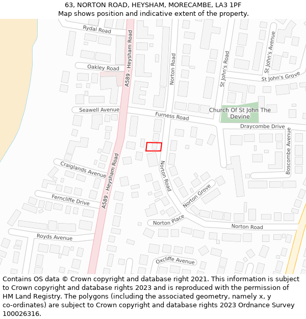 63, NORTON ROAD, HEYSHAM, MORECAMBE, LA3 1PF: Location map and indicative extent of plot