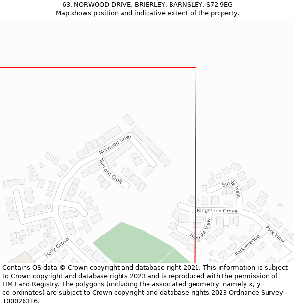63, NORWOOD DRIVE, BRIERLEY, BARNSLEY, S72 9EG: Location map and indicative extent of plot