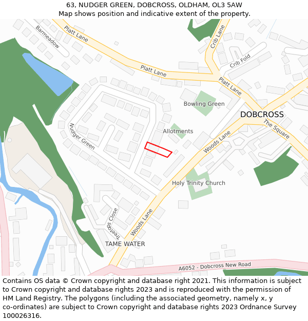 63, NUDGER GREEN, DOBCROSS, OLDHAM, OL3 5AW: Location map and indicative extent of plot