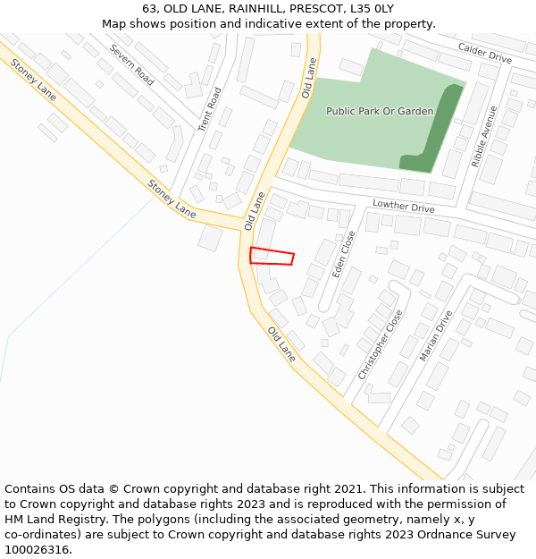 63, OLD LANE, RAINHILL, PRESCOT, L35 0LY: Location map and indicative extent of plot