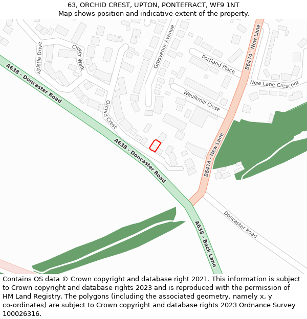 63, ORCHID CREST, UPTON, PONTEFRACT, WF9 1NT: Location map and indicative extent of plot