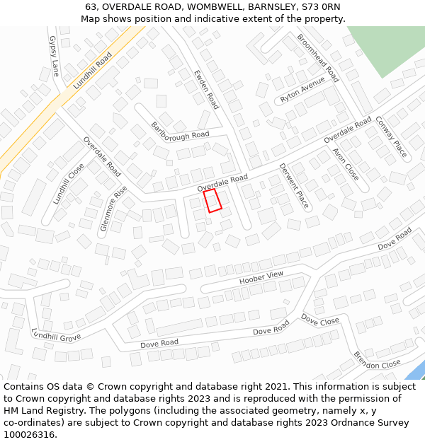 63, OVERDALE ROAD, WOMBWELL, BARNSLEY, S73 0RN: Location map and indicative extent of plot