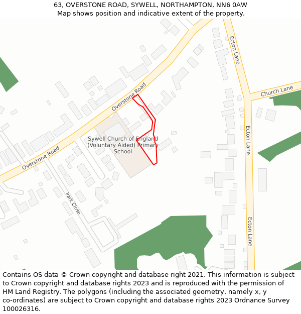 63, OVERSTONE ROAD, SYWELL, NORTHAMPTON, NN6 0AW: Location map and indicative extent of plot