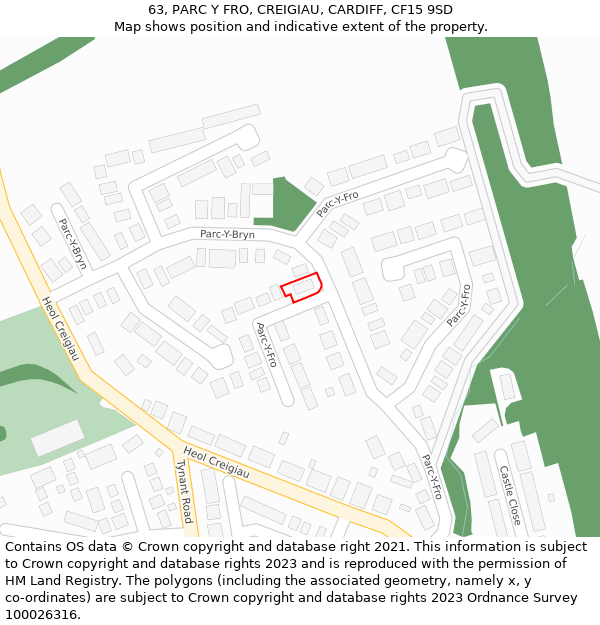 63, PARC Y FRO, CREIGIAU, CARDIFF, CF15 9SD: Location map and indicative extent of plot