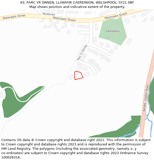 63, PARC YR ONNEN, LLANFAIR CAEREINION, WELSHPOOL, SY21 0BF: Location map and indicative extent of plot