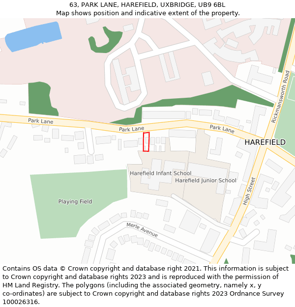 63, PARK LANE, HAREFIELD, UXBRIDGE, UB9 6BL: Location map and indicative extent of plot