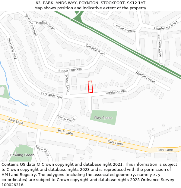 63, PARKLANDS WAY, POYNTON, STOCKPORT, SK12 1AT: Location map and indicative extent of plot