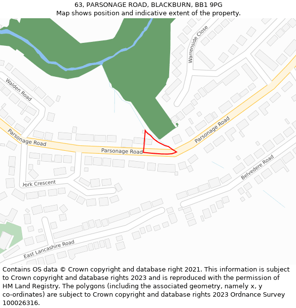 63, PARSONAGE ROAD, BLACKBURN, BB1 9PG: Location map and indicative extent of plot