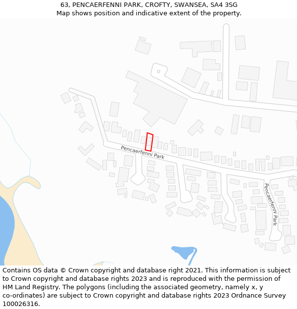 63, PENCAERFENNI PARK, CROFTY, SWANSEA, SA4 3SG: Location map and indicative extent of plot