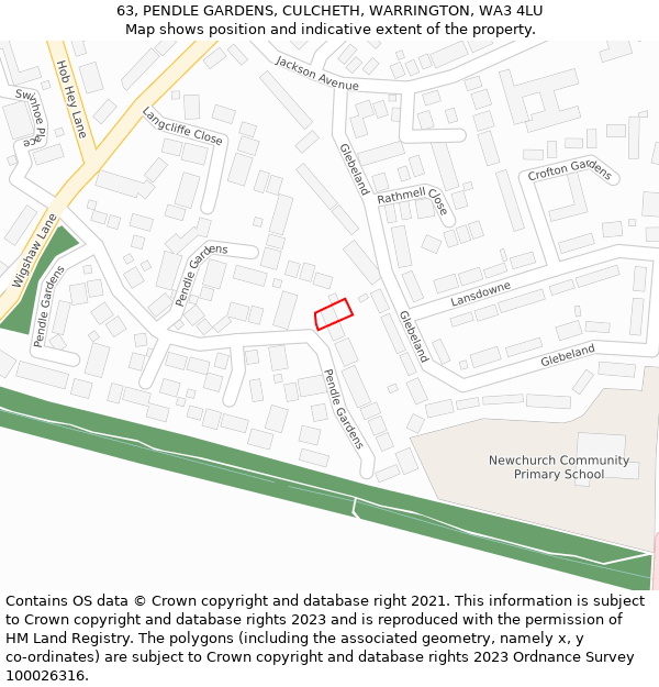 63, PENDLE GARDENS, CULCHETH, WARRINGTON, WA3 4LU: Location map and indicative extent of plot