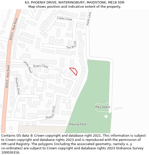 63, PHOENIX DRIVE, WATERINGBURY, MAIDSTONE, ME18 5DR: Location map and indicative extent of plot