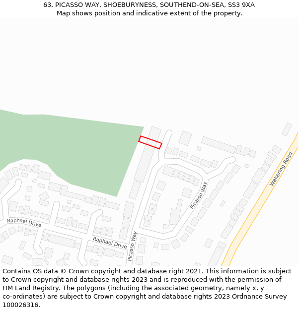 63, PICASSO WAY, SHOEBURYNESS, SOUTHEND-ON-SEA, SS3 9XA: Location map and indicative extent of plot