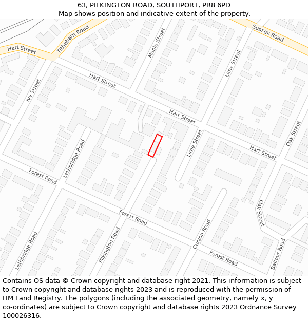 63, PILKINGTON ROAD, SOUTHPORT, PR8 6PD: Location map and indicative extent of plot