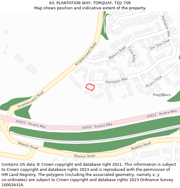 63, PLANTATION WAY, TORQUAY, TQ2 7SR: Location map and indicative extent of plot