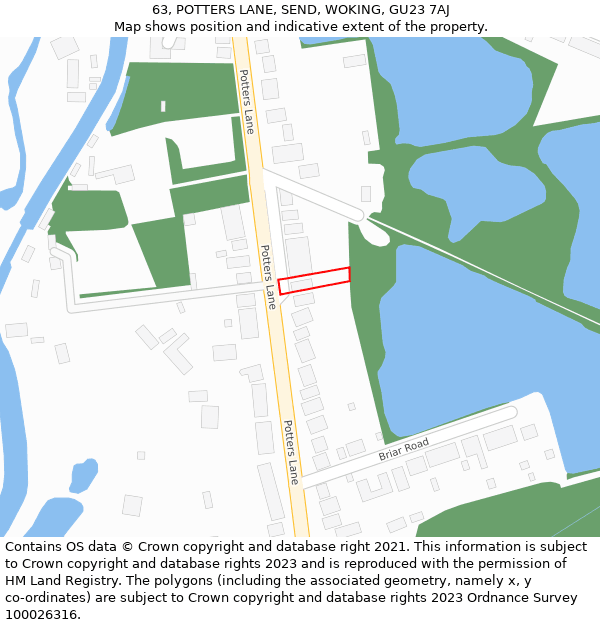 63, POTTERS LANE, SEND, WOKING, GU23 7AJ: Location map and indicative extent of plot