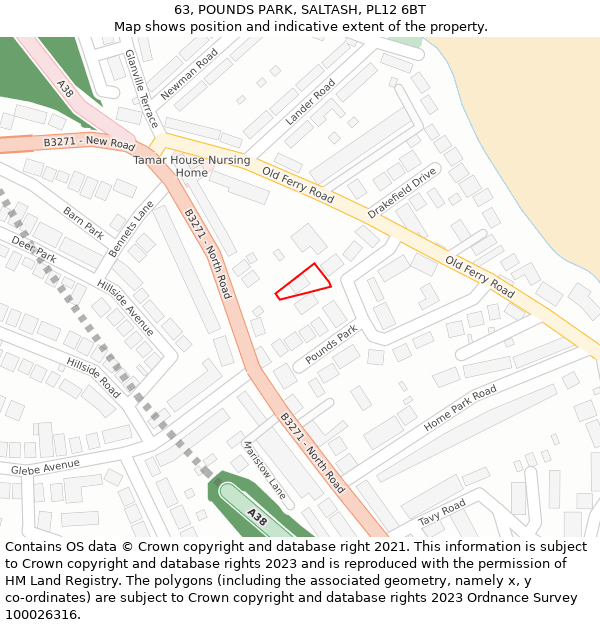 63, POUNDS PARK, SALTASH, PL12 6BT: Location map and indicative extent of plot