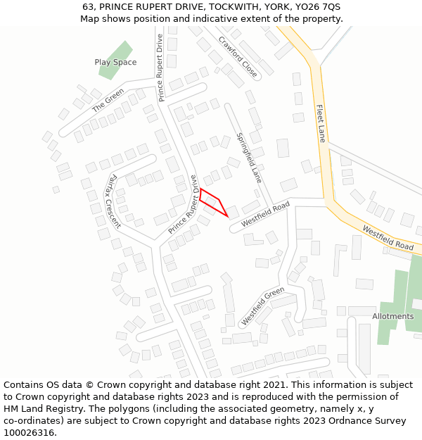 63, PRINCE RUPERT DRIVE, TOCKWITH, YORK, YO26 7QS: Location map and indicative extent of plot