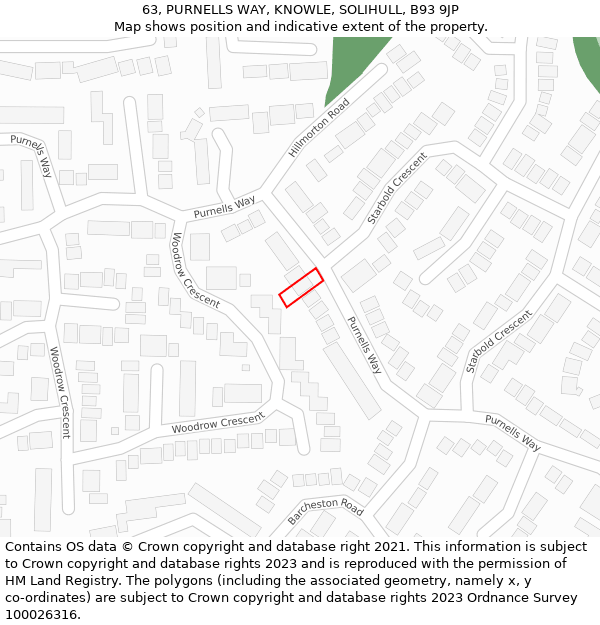 63, PURNELLS WAY, KNOWLE, SOLIHULL, B93 9JP: Location map and indicative extent of plot