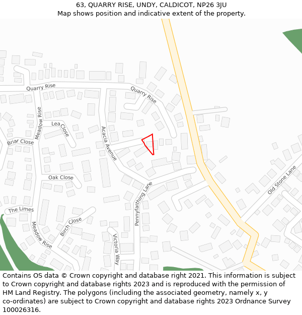 63, QUARRY RISE, UNDY, CALDICOT, NP26 3JU: Location map and indicative extent of plot
