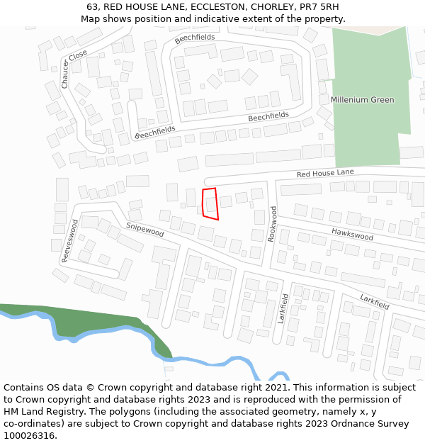 63, RED HOUSE LANE, ECCLESTON, CHORLEY, PR7 5RH: Location map and indicative extent of plot