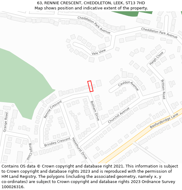 63, RENNIE CRESCENT, CHEDDLETON, LEEK, ST13 7HD: Location map and indicative extent of plot