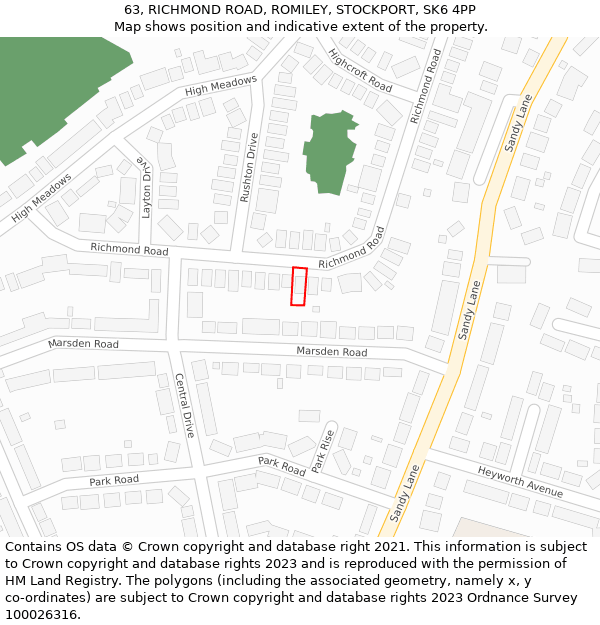 63, RICHMOND ROAD, ROMILEY, STOCKPORT, SK6 4PP: Location map and indicative extent of plot