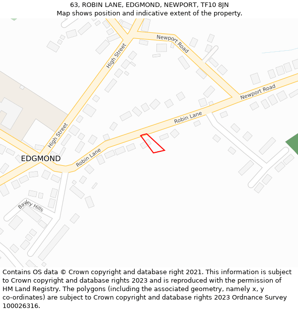 63, ROBIN LANE, EDGMOND, NEWPORT, TF10 8JN: Location map and indicative extent of plot