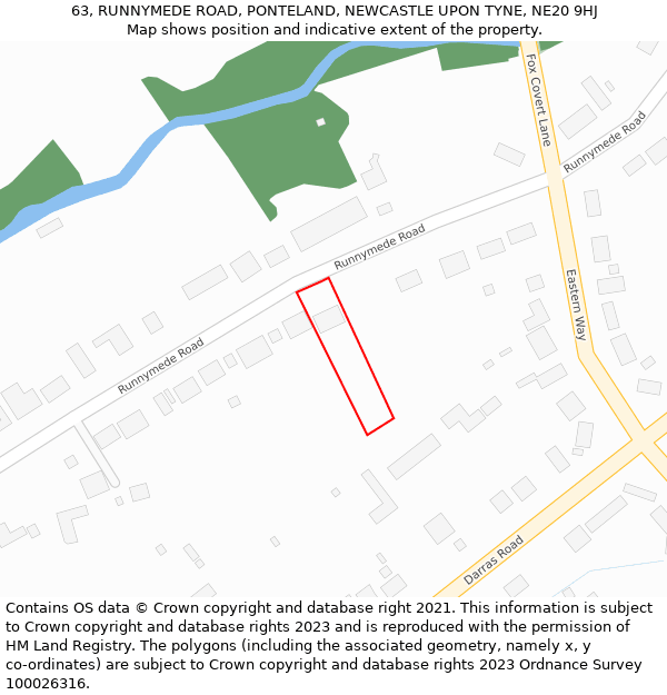 63, RUNNYMEDE ROAD, PONTELAND, NEWCASTLE UPON TYNE, NE20 9HJ: Location map and indicative extent of plot