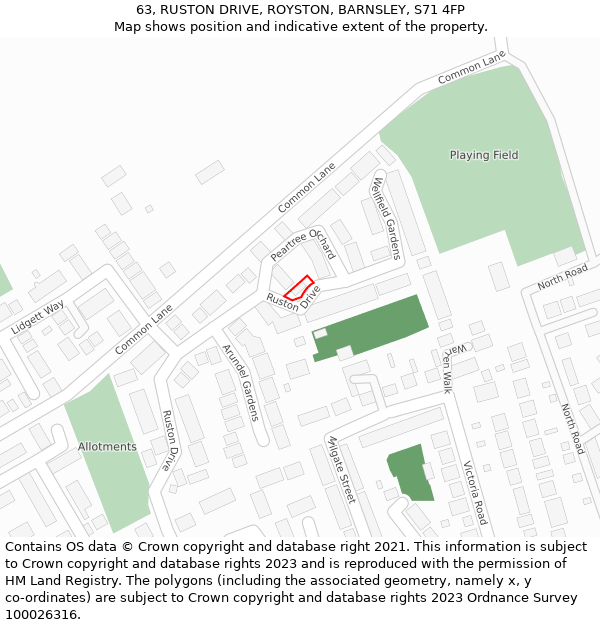 63, RUSTON DRIVE, ROYSTON, BARNSLEY, S71 4FP: Location map and indicative extent of plot