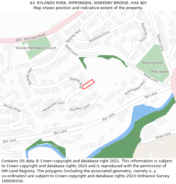 63, RYLANDS PARK, RIPPONDEN, SOWERBY BRIDGE, HX6 4JH: Location map and indicative extent of plot