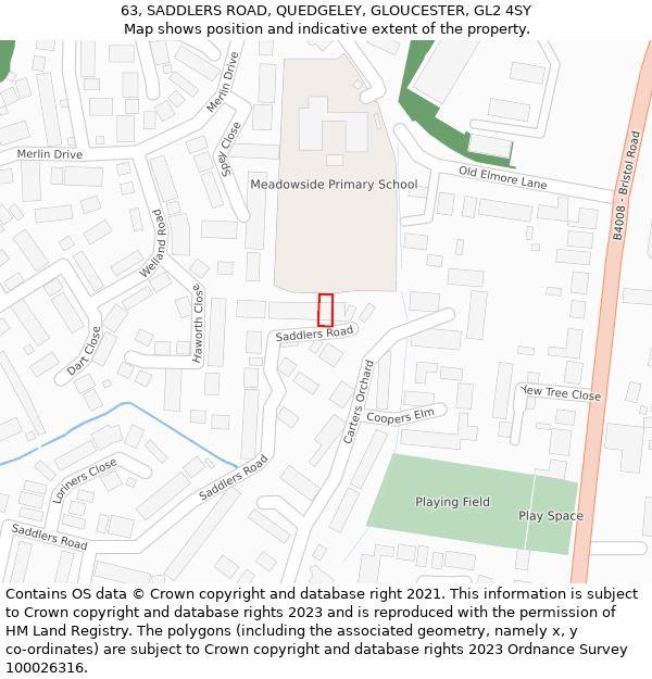 63, SADDLERS ROAD, QUEDGELEY, GLOUCESTER, GL2 4SY: Location map and indicative extent of plot