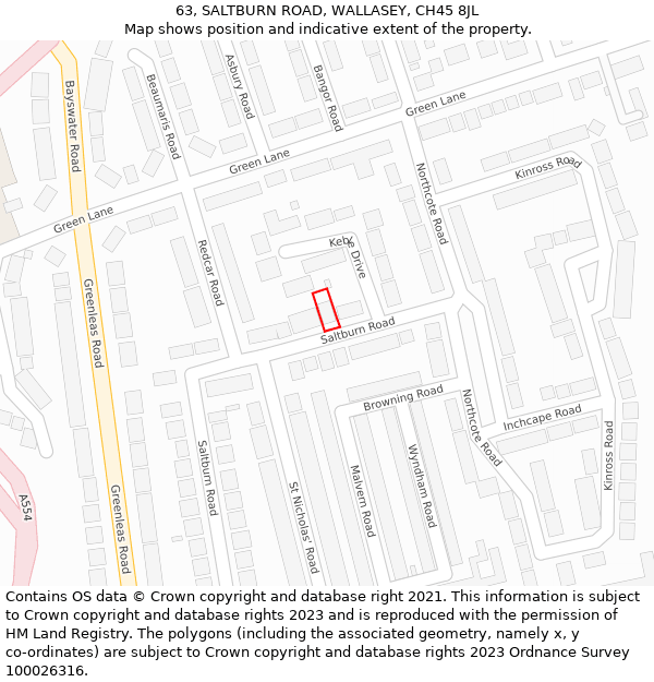 63, SALTBURN ROAD, WALLASEY, CH45 8JL: Location map and indicative extent of plot