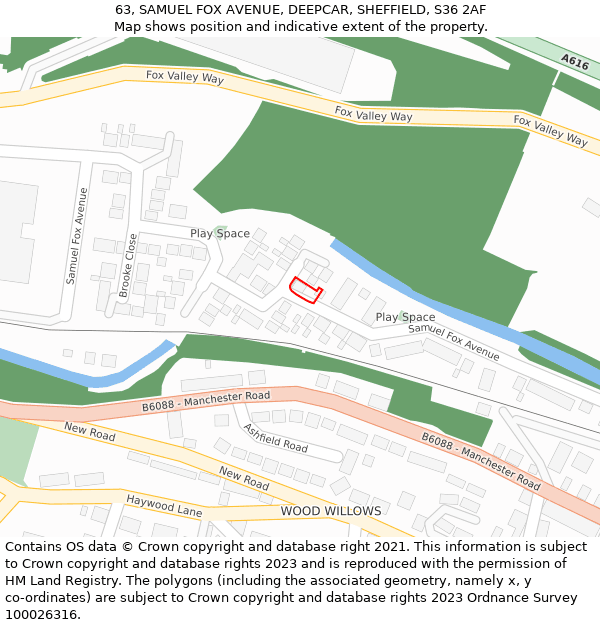 63, SAMUEL FOX AVENUE, DEEPCAR, SHEFFIELD, S36 2AF: Location map and indicative extent of plot