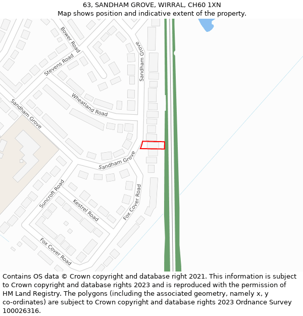 63, SANDHAM GROVE, WIRRAL, CH60 1XN: Location map and indicative extent of plot