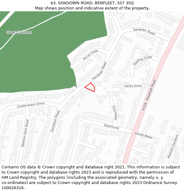 63, SANDOWN ROAD, BENFLEET, SS7 3SQ: Location map and indicative extent of plot