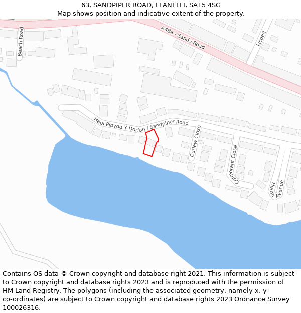 63, SANDPIPER ROAD, LLANELLI, SA15 4SG: Location map and indicative extent of plot