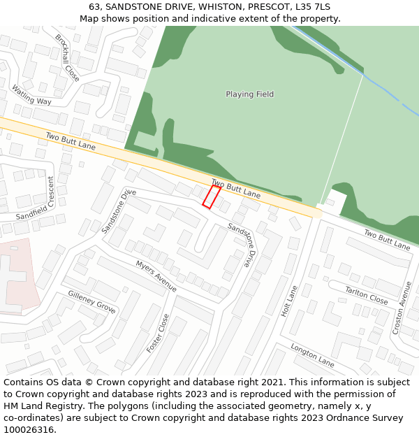 63, SANDSTONE DRIVE, WHISTON, PRESCOT, L35 7LS: Location map and indicative extent of plot