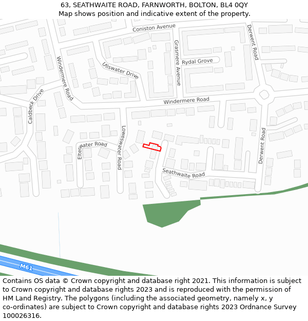 63, SEATHWAITE ROAD, FARNWORTH, BOLTON, BL4 0QY: Location map and indicative extent of plot