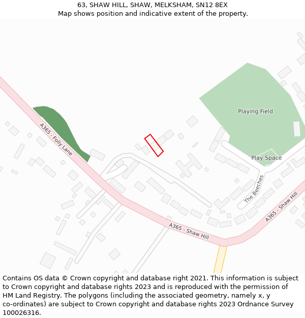 63, SHAW HILL, SHAW, MELKSHAM, SN12 8EX: Location map and indicative extent of plot