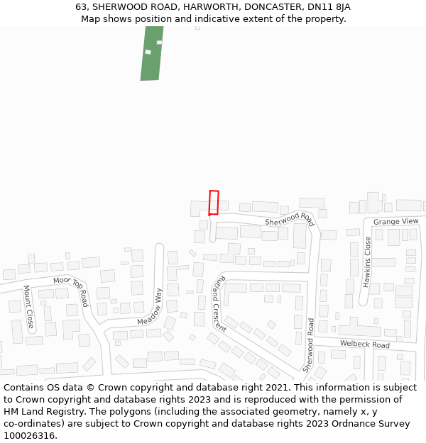 63, SHERWOOD ROAD, HARWORTH, DONCASTER, DN11 8JA: Location map and indicative extent of plot