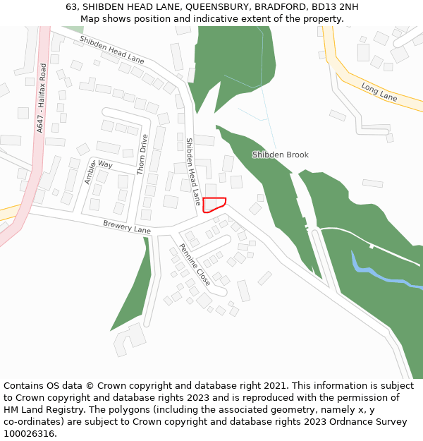 63, SHIBDEN HEAD LANE, QUEENSBURY, BRADFORD, BD13 2NH: Location map and indicative extent of plot