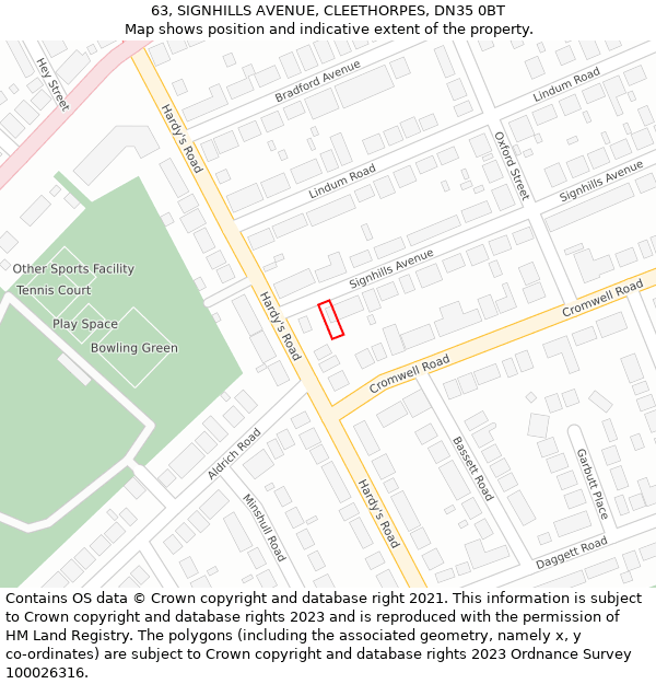 63, SIGNHILLS AVENUE, CLEETHORPES, DN35 0BT: Location map and indicative extent of plot