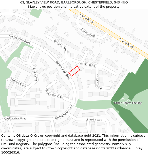 63, SLAYLEY VIEW ROAD, BARLBOROUGH, CHESTERFIELD, S43 4UQ: Location map and indicative extent of plot