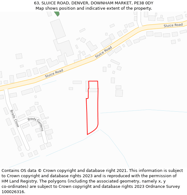 63, SLUICE ROAD, DENVER, DOWNHAM MARKET, PE38 0DY: Location map and indicative extent of plot