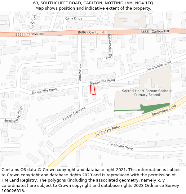 63, SOUTHCLIFFE ROAD, CARLTON, NOTTINGHAM, NG4 1EQ: Location map and indicative extent of plot