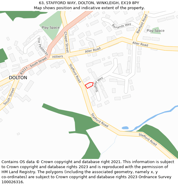 63, STAFFORD WAY, DOLTON, WINKLEIGH, EX19 8PY: Location map and indicative extent of plot