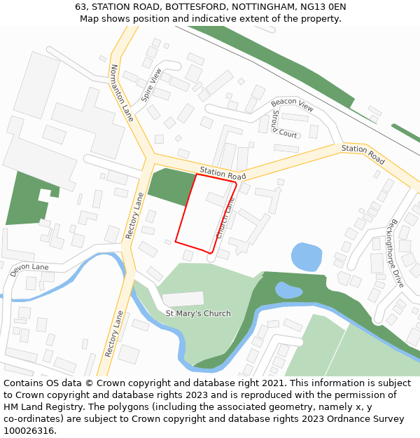 63, STATION ROAD, BOTTESFORD, NOTTINGHAM, NG13 0EN: Location map and indicative extent of plot