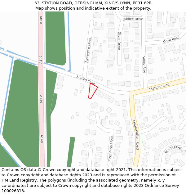 63, STATION ROAD, DERSINGHAM, KING'S LYNN, PE31 6PR: Location map and indicative extent of plot